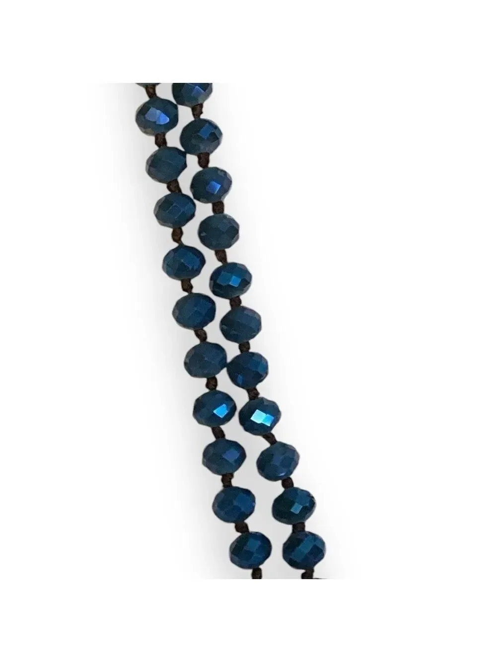 Vintage Bead Necklace Crystal Hand Knotted Blue 31”